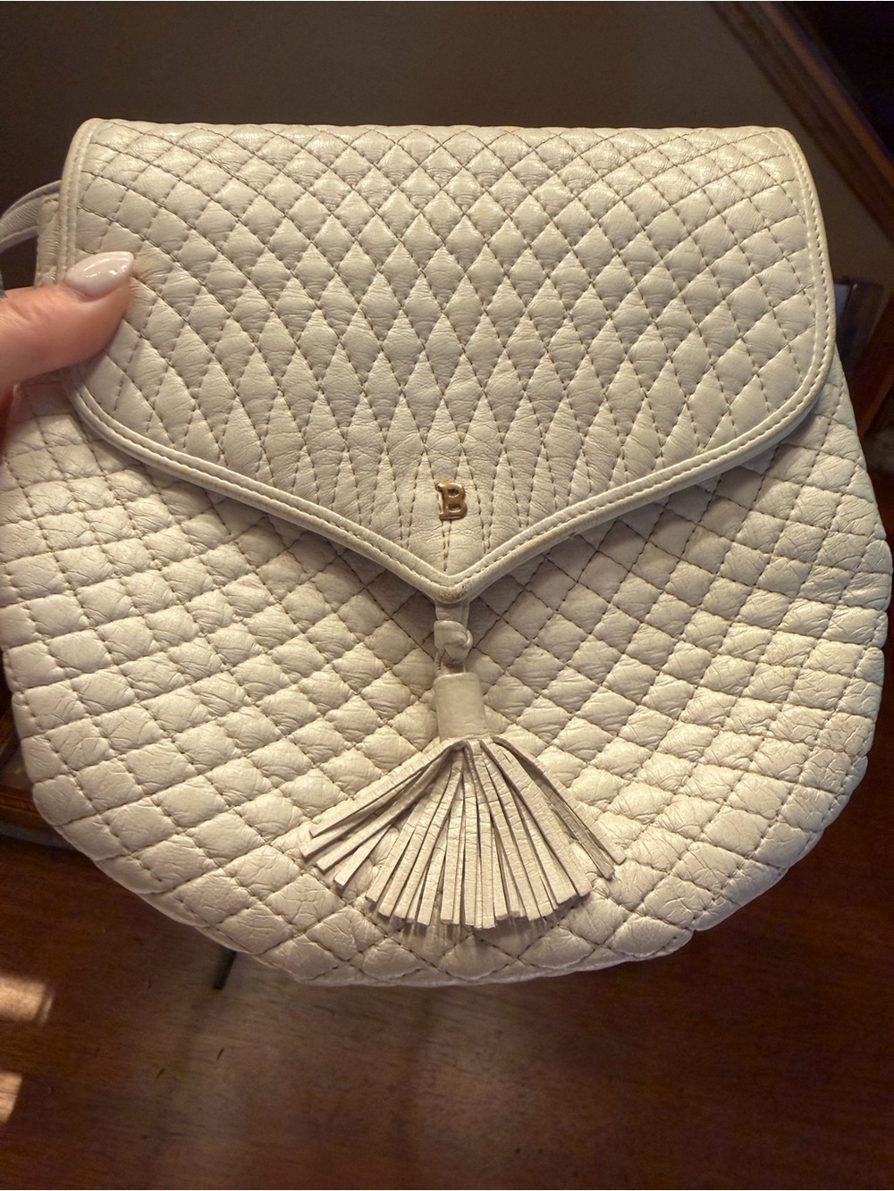 Bally Vintage White Quilted Crossbody Bag with Tassel Italian Leather